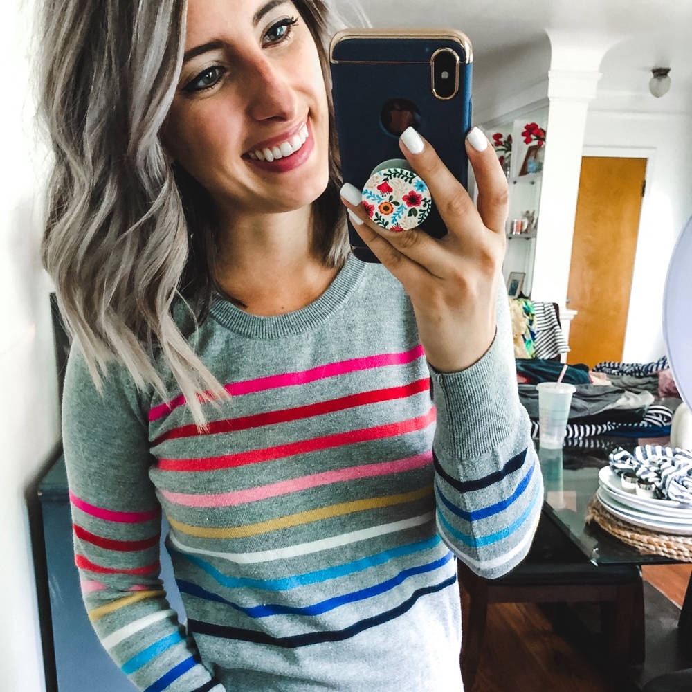 GAP Grey Multicolor Striped Sweater XS - Picture 3 of 8